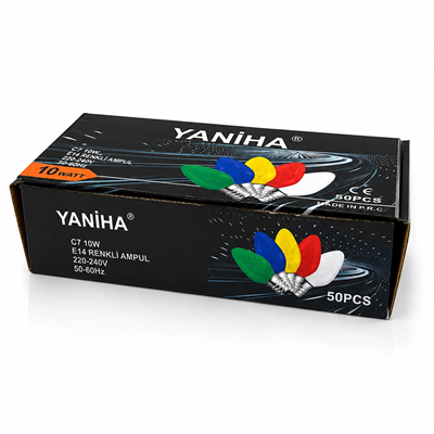 50 Adet Mix Renkli Gece Lambası Ampul E14 - 10w C7 Bx40