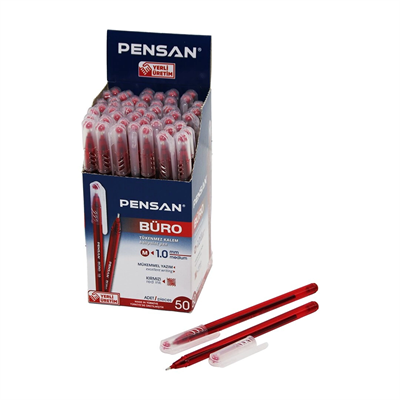 50 Adet Pensan Büro Kırmızı Tükenmez Kalem M-medium - 1.0mm Uç Bx40