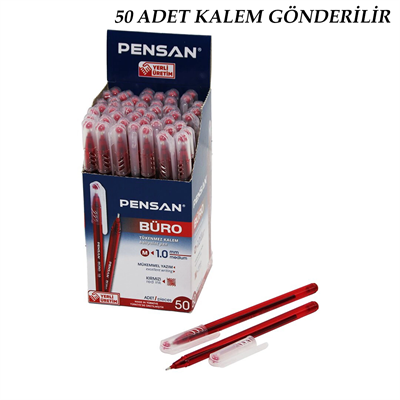 50 Adet Pensan Büro Kırmızı Tükenmez Kalem M-medium - 1.0mm Uç Bx40
