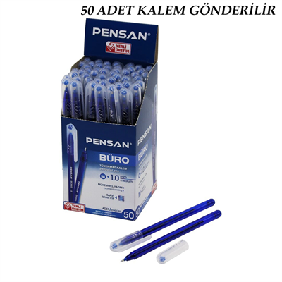 50 Adet Pensan Büro Mavi Tükenmez Kalem M-medium - 1.0mm Uç Bx40