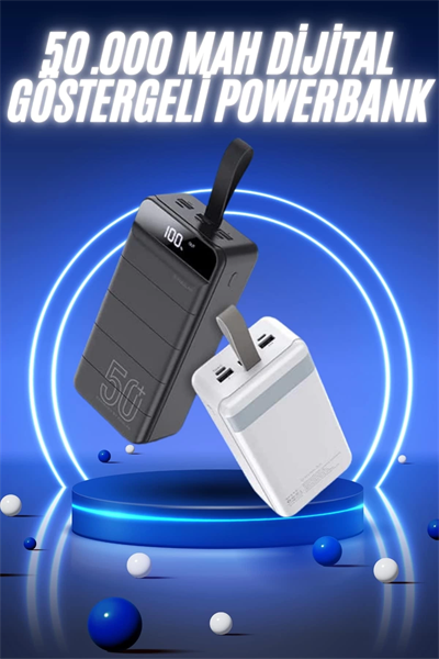 50.000 Mah Powerbank Turbo Hızlı Led Göstergeli Android İOS Uyumlu Taşınabilir Askılı