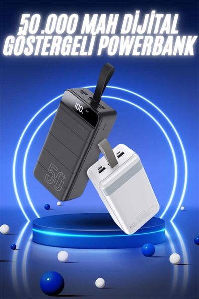 50.000 Mah Powerbank Turbo Hızlı Led Göstergeli Android İOS Uyumlu Taşınabilir Askılı