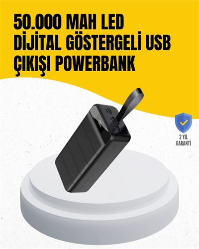 50.000 mAh Kapasiteli Powerbank – Hızlı Şarj Destekli, 4 USB Portlu, LED Işıklı Taşınabilir Enerji Deposu