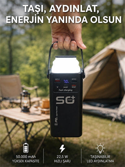 50.000 mAh Powerbank Hızlı Şarj 4 Dahili Kablolu Dijital Göstergeli LED Aydınlatmalı Taşınabilir Şarj Cihazı