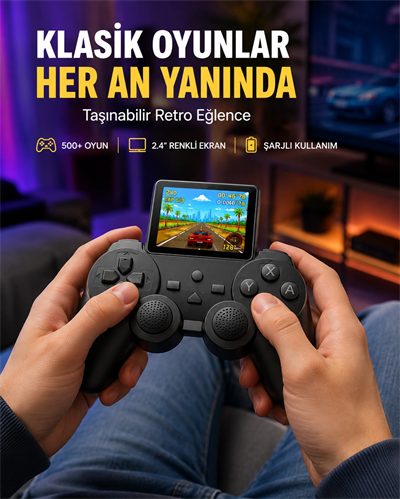 500 Dahili Oyunlu Taşınabilir Retro El Konsolu-2.4 inç Renkli Ekranlı