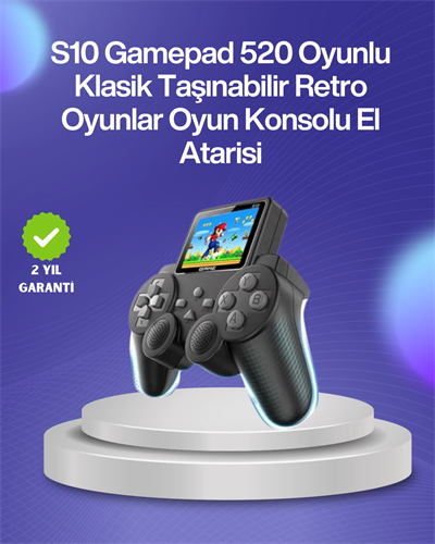 500 Oyunlu Nostaljik El Tipi Oyun Konsolu, Taşınabilir Şarjlı Cihaz, Renkli Ekran ve TV Destekli