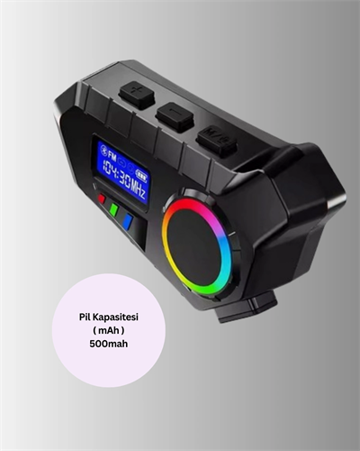 500mAh Bataryalı Bluetooth 5.4  İnterkom LED Ekranlı FM Destekli