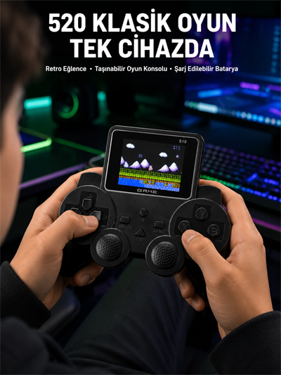 520 Oyunlu Taşınabilir El Oyun Konsolu TV Bağlantılı Şarjlı Gamepad