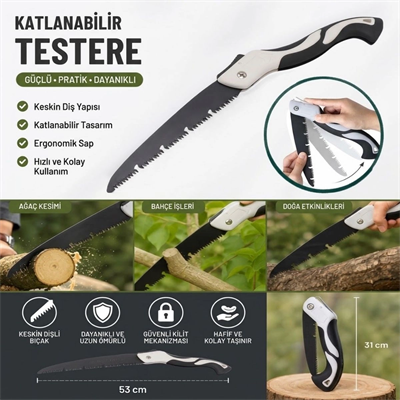 53 Cm Katlanır Pelikan Testere, Büyük Boy, El Testeresi, Katlanabilir Budama Ve Kesim Testeresi, Kamp, Bahçe Ve Ahşap Kesim Testeresi Bx40
