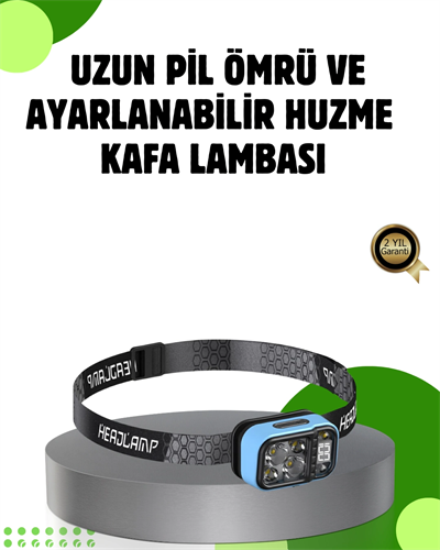 53 Modlu Süper Parlak LED Kafa Lambası Type C Şarjlı Güç Göstergeli