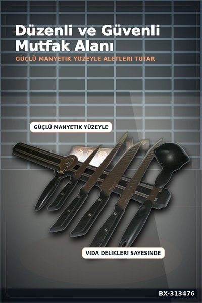 55 Cm Manyetik Bıçak Tutucu - Duvara Monte Çelik Şerit, Mutfak Bıçak Askısı BX-313476