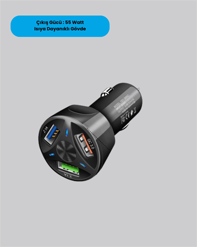 55W Güçlü Araç Şarj Cihazı Power Delivery Destekli