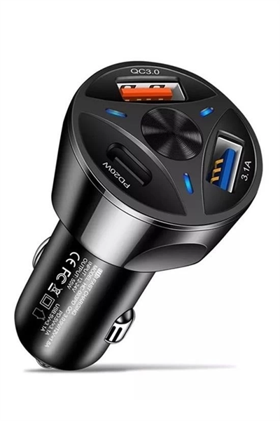 55w 3 Port Usb Araç İçin Telefon Şarj Cihazı 3 Girişli Çakmaklık Adaptör-31a Pd 20w Qc 30