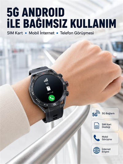 5G Android Akıllı Saat AMOLED Ekran SIM Kart Destekli Kameralı