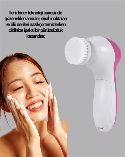 5’i 1 Arada Yüz Temizleme Cihazı – Masaj, Fırça, Peeling ve Krem Uygulama Aparatlı