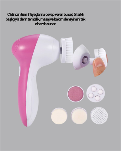 5’i 1 Arada Yüz Temizleme Cihazı – Masaj, Fırça, Peeling ve Krem Uygulama Aparatlı