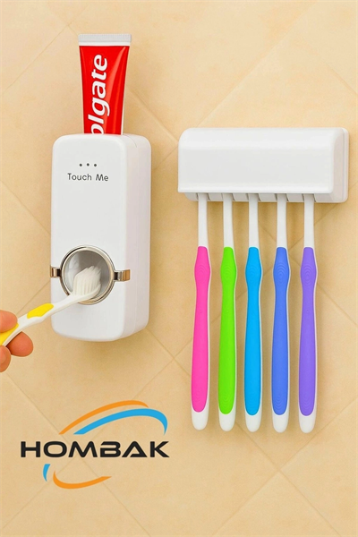 5li Diş Fırçalık Macun Sıkıcı Seti Duvara Monte Beyaz Hijyenik Pratik Organizer