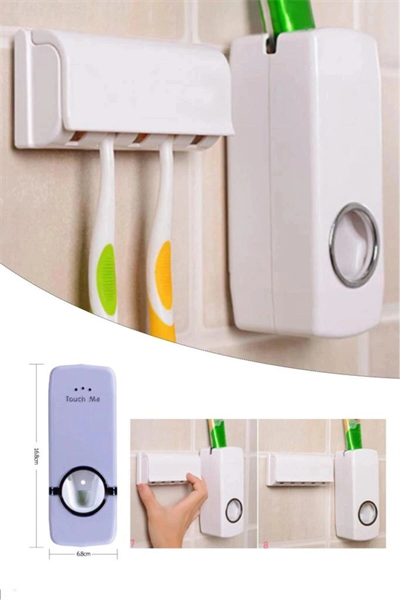 5li Diş Fırçalık ve Otomatik Macun Sıkacağı Duvar Askılı Beyaz Pratik Banyo Seti
