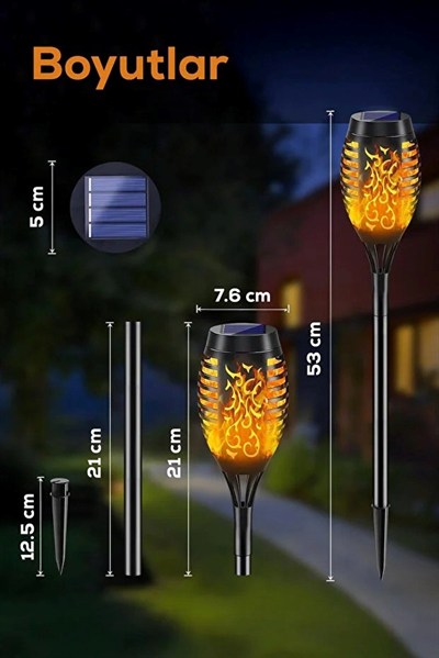 4 lü Güneş Enerjili Alev Efektli LED Meşale Seti | Solar Bahçe ve Dış Mekan Aydınlatması