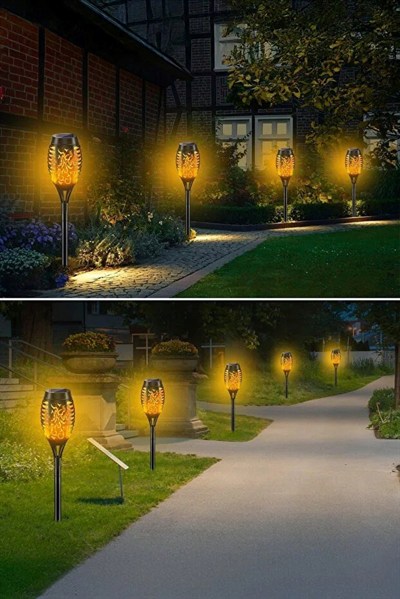 4 lü Güneş Enerjili Alev Efektli LED Meşale Seti | Solar Bahçe ve Dış Mekan Aydınlatması