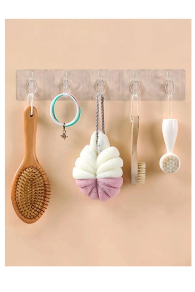 5li Kendinden Yapışkanlı Güçlü Şeffaf Askılık - Kapı Arkası Mutfak Duvar Banyo Askı