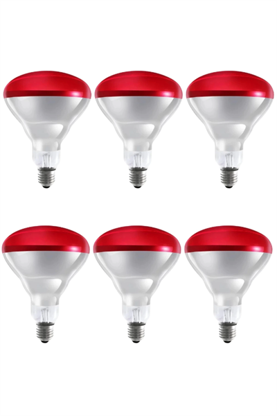 (6 Adet) 250W Kızılötesi Isıtıcılı Hayvan Isıtma ve Kuluçka Lambası (Kırmızı Işık) E27 (Kalın Duy)