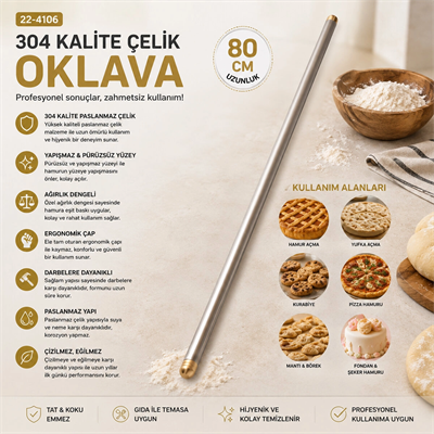6 Adet 80cm Çelik Lux Metal Oklava Bx40