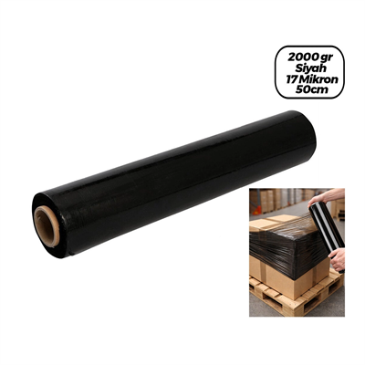 6 Adet Brüt: 2000gr = Net Streç: 1500gr Siyah Koli - Palet Streç Film 17 Mikron 50cm Bx40
