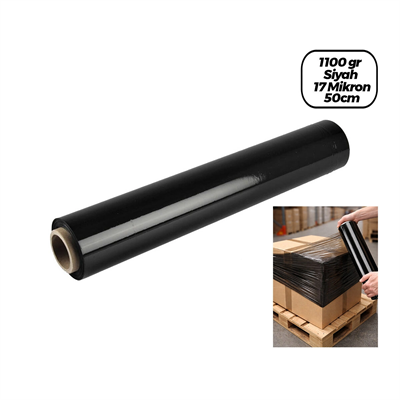 6 Adet Brüt:1100gr = Net Streç :600gr Siyah Koli - Palet Streç Film 17 Mikron 50cm Bx40