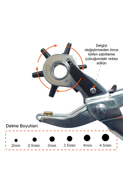 6 Başlıklı Döner Kemer Delme Aleti Metal Delik Açıcı Pense, Deri Kanvas Kemer Delme Makinesi