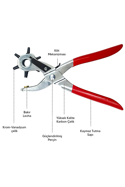 6 Başlıklı Döner Kemer Delme Aleti Metal Delik Açıcı Pense, Deri Kanvas Kemer Delme Makinesi