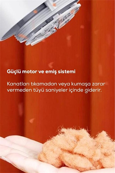 6 Bıçaklı Şarjlı Tüy Ve Tiftik Temizleme Makinesi Beyaz Yuvarlak Tasarım YEDEK BIÇAKLI