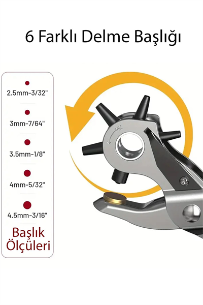 6 Farklı Uçlu Kemer Delme Pensesi Deri Kemer ve Kumaş İçin Ayarlanabilir Delik Açıcı El Aleti