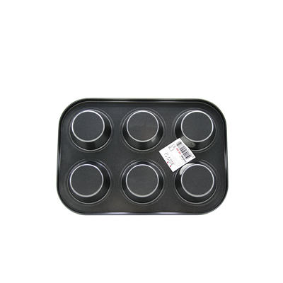 6 Gözlü Metal - Siyah Düz Muffin - Kek Kalıp Bx40