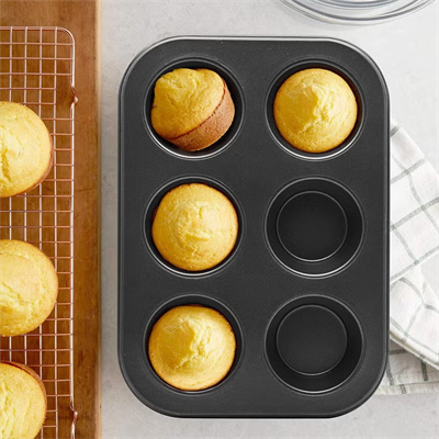 6 Gözlü Metal - Siyah Düz Muffin - Kek Kalıp Bx40