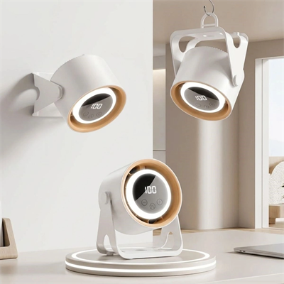 6 Kademeli Şarjlı Masaüstü Fan – Dijital Led Ekranlı, Oynar Başlıklı, Led Işıklı, Askılı Ve Duvara Monte Edilebilir Fan K6 Bx40