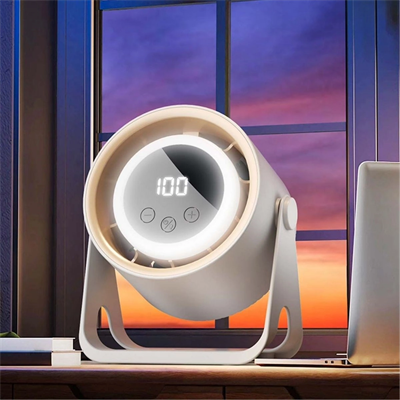 6 Kademeli Şarjlı Masaüstü Fan – Dijital Led Ekranlı, Oynar Başlıklı, Led Işıklı, Askılı Ve Duvara Monte Edilebilir Fan K6 Bx40