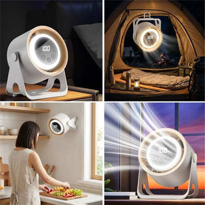 6 Kademeli Şarjlı Masaüstü Fan – Dijital Led Ekranlı, Oynar Başlıklı, Led Işıklı, Askılı Ve Duvara Monte Edilebilir Fan K6 Bx40
