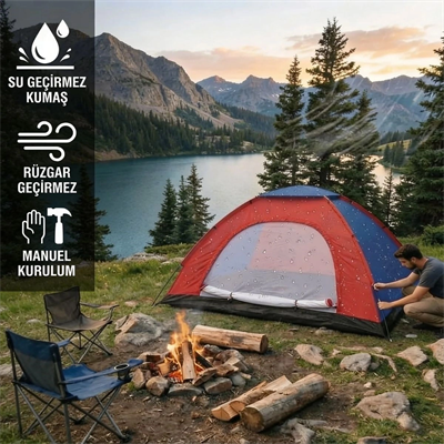 6 Kişilik Manuel Kurulum Kamp Çadırı – Aile, Doğa, Piknik Ve Outdoor Kamp Çadırı 220x250x150 Cm Bx40