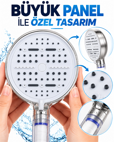 6 Modlu Filtreli Duş Başlığı Büyük Panel Su Tasarruflu Çok Fonksiyonlu Beyaz Duş Başlığı
