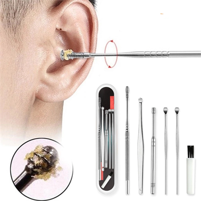 6 Parça Paslanmaz Çelik Kulak Balmumu Toplayıcı Çıkarıcı Temizleyici Bakımı Çubuk Seti Bx40