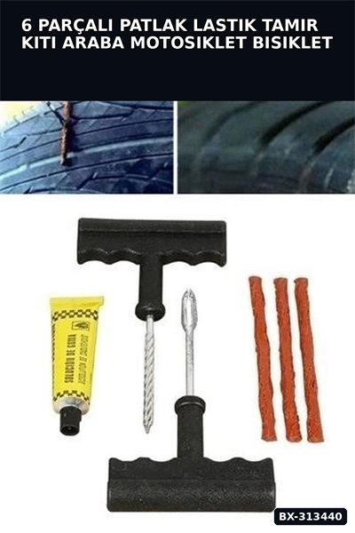6 Parçalı Patlak Lastik Tamir Kiti Araba Motosiklet Bisiklet Onarım Seti BX-313440