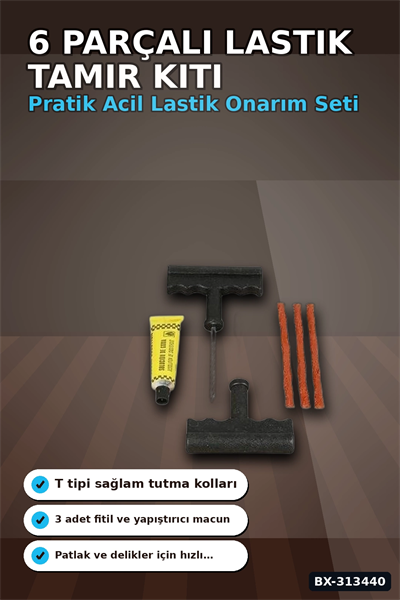 6 Parçalı Patlak Lastik Tamir Kiti Araba Motosiklet Bisiklet Onarım Seti BX-313440