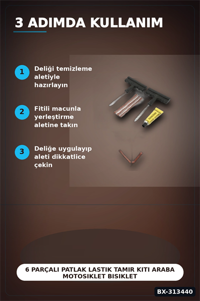 6 Parçalı Patlak Lastik Tamir Kiti Araba Motosiklet Bisiklet Onarım Seti BX-313440