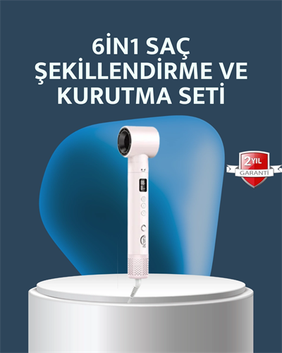 6-in-1 Saç Şekillendirme Seti Yüksek Hızlı Motor Negatif İyon LCD Ekran