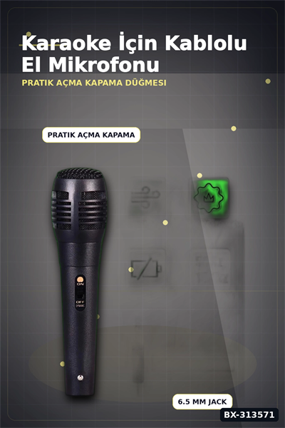 6.5 Mm Jack Kablolu Karaoke Mikrofonu Tekli Paket Standart Model Ses Sistemi Icin BX-313571