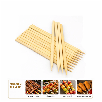 60 Adet Ahşap Geniş Çöp Şiş - Adana Kebap Şişi - 25 cm
