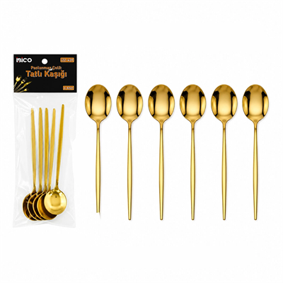 60 Parça Gold Tatlı Kaşık Seti 13cm - 1 Paket İçinde 6 Adet Vardır - 10 Paket Gönderilir Bx40
