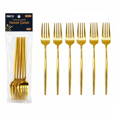 60 Parça Gold Yemek Çatal Seti 21cm - 1 Paket İçinde 6 Adet Vardır - 10 Paket Gönderilir Bx40