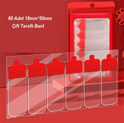 60 Parça Kolay Açılır Güçlü Çift Taraflı Bant 18mm*50mm Bx40